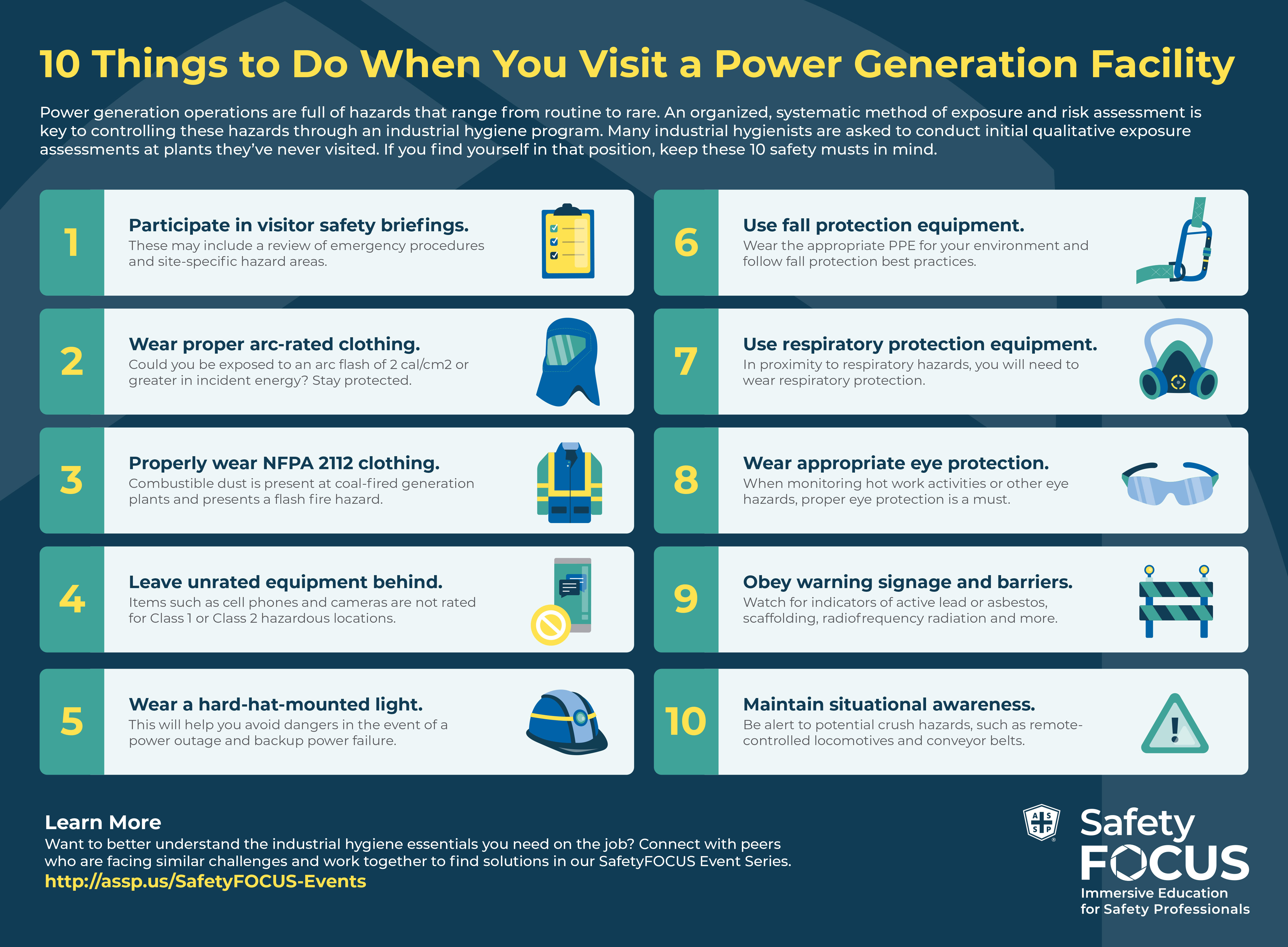 Infographic titled 10 Things to Do When You Visit a Power Generation Facility